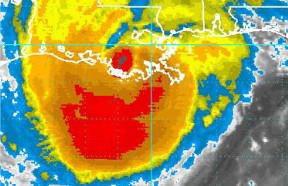 Hurricane Gustav coming ashore.  September 1, 2008.