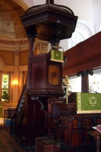 The pulpit in St. Michael's Church, Charleston, South Carolina.  June 22, 2008.