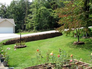 NewWall09090702 The new retaining wall in our yard. September 7, 2009.