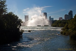 The spray from the Canadian Falls at Niagara as seen from Three Sisters Island, New York.  September 10, 2011.