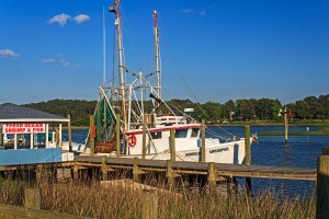 Shrimp boat tied up in Calabash, North Carolina.  May 9, 2013.