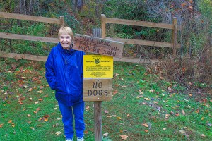 Betsy at the trailhead to Bad Branch Falls.  October 23, 2013.