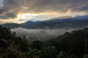 Sunrise over the mountains around Gatlinburg, Tennessee.  October 14, 2013.