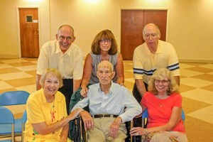 Front row:  Betsy, Dad, Bonnie (my brother's wife).  Back row:  Me, my sister Janet, and brother Ken.