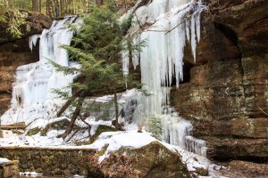 Ice along the walls of the gorge, Hocking Hills State Park.  March 10, 2014.